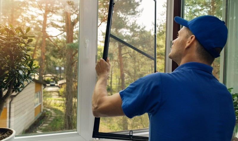 Window screen being removed for cleaning